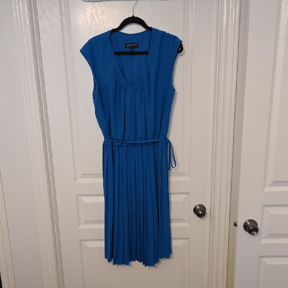 Jones New York Blue Pleated Midi Sundress with Cap Sleeves